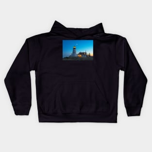 Crescent Moon over the Pemaquid Point Lighthouse Pemaquid ME Kids Hoodie